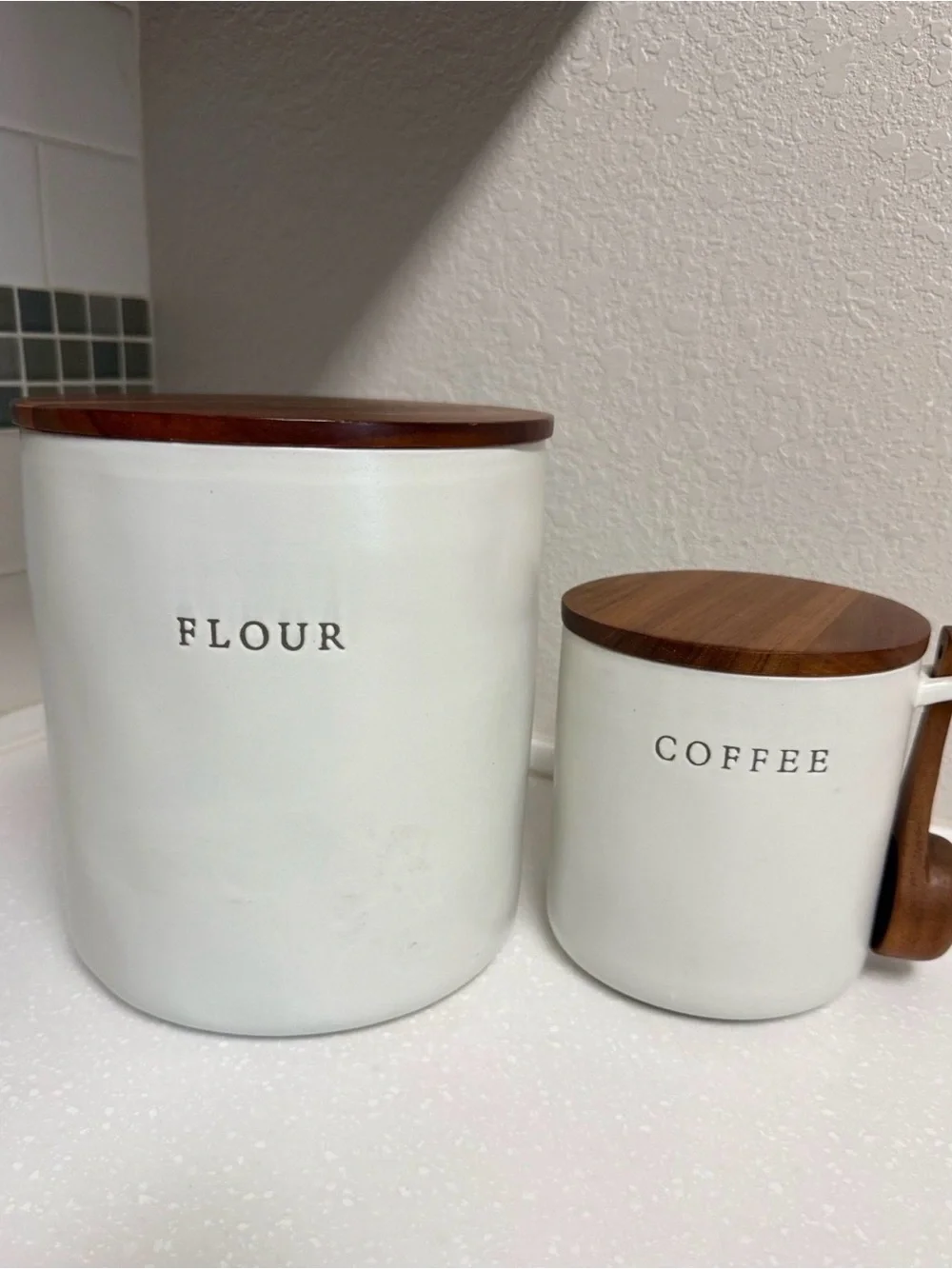 Hearth & Hand Cream Ceramic Kitchen Canister Set with Wood Lids & Spoon